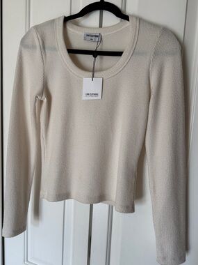 LNA Clothing Women's Cream Long-Sleeve Ribbed Tee buttery soft small NWT